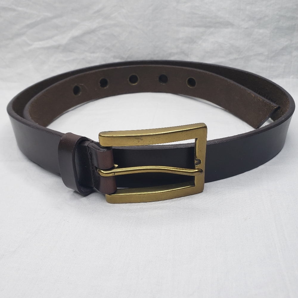Chunky Brown Leather Belt Size L Grommets Distressed Brass Buckle